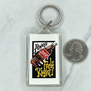 Vintage Coca-Cola Classic Coke Always Feels Right Double Sided Keychain Keyring